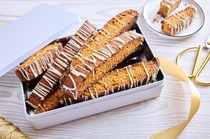 Gingerbread Biscotti in a tin for gifting