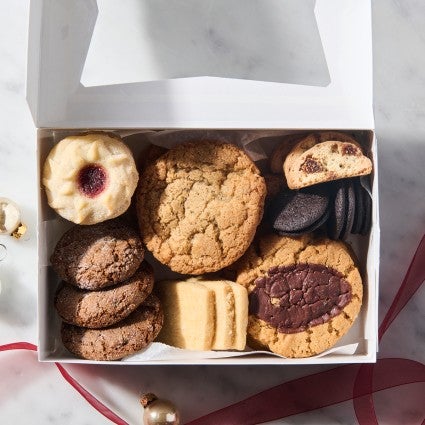 Holiday cookies in a takeaway box