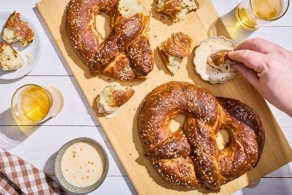 Giant Jalapeño Pretzels served on a cutting board