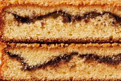Cross section of a cake with a cinnamon filling