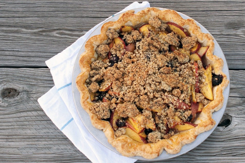 Nectarine, Blueberry & Vanilla Bean Pie with Poppy Seed Crumble
