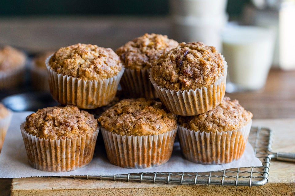 Gluten-Free Oat, Apple, and Walnut Muffins made with baking mix