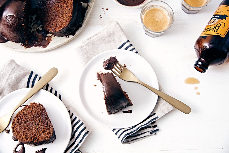 Root Beer Cake with Chocolate Root Beer Ganache