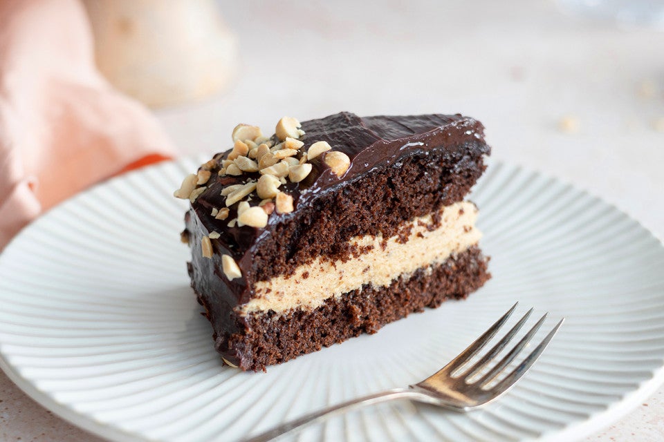 Fudge-Glazed Creamy Peanut Butter Cake