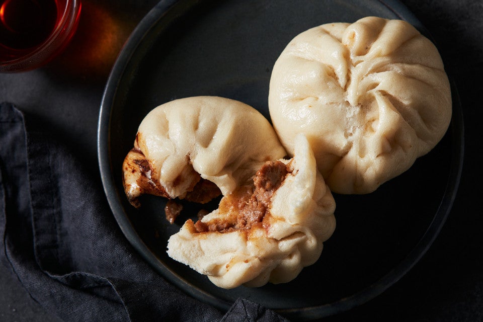 Steamed Pork Buns (Xian Rou Bao) close up