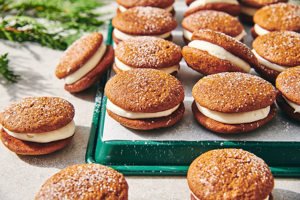 Mini Gingerbread Whoopie Pies with Cream Cheese Filling 
