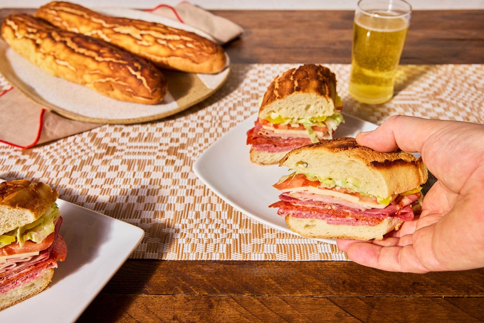 Dutch Crunch Rolls as a sandwich with beer