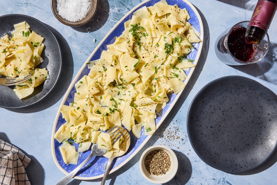 Homemade Egg Noodles on a serving platter