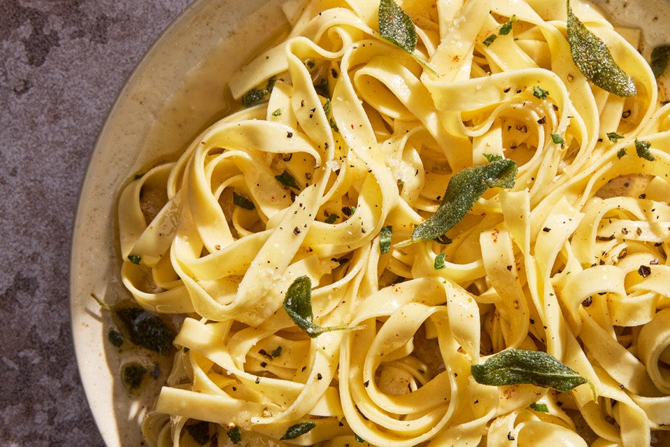 Homemade Pasta with Sage Butter close-up
