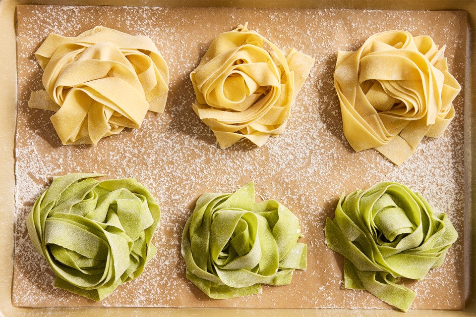 Sourdough Pasta nests on a sheet of parchment