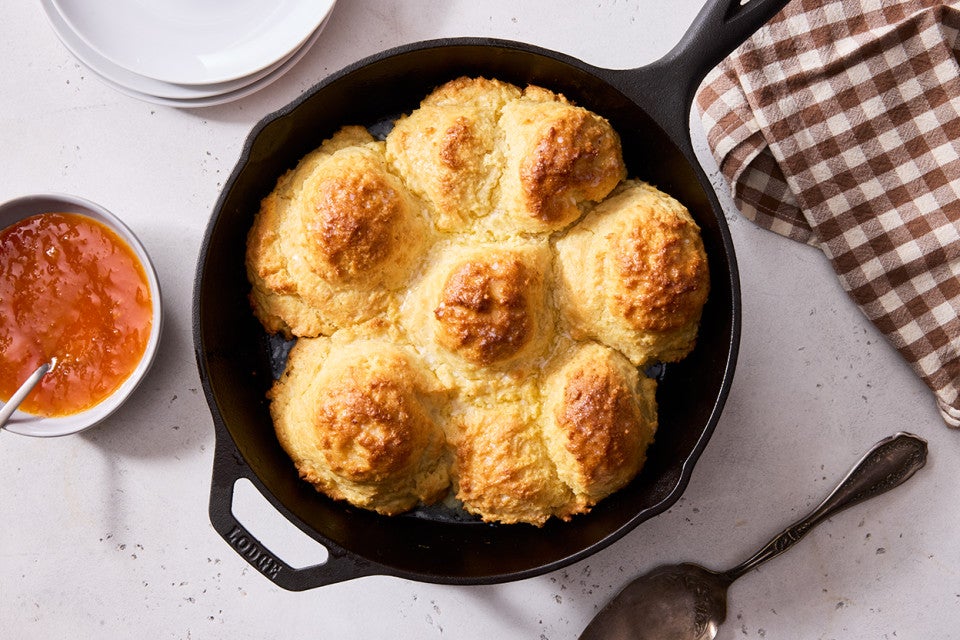 Cathead Biscuits in a cast iron pan
