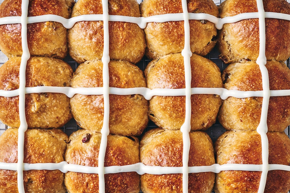 Easy Hot Cross Buns overhead