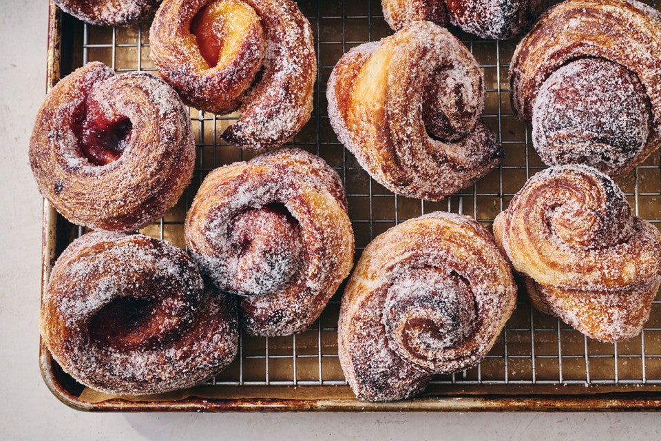 Fruit-Filled Morning Buns on a sheet pan