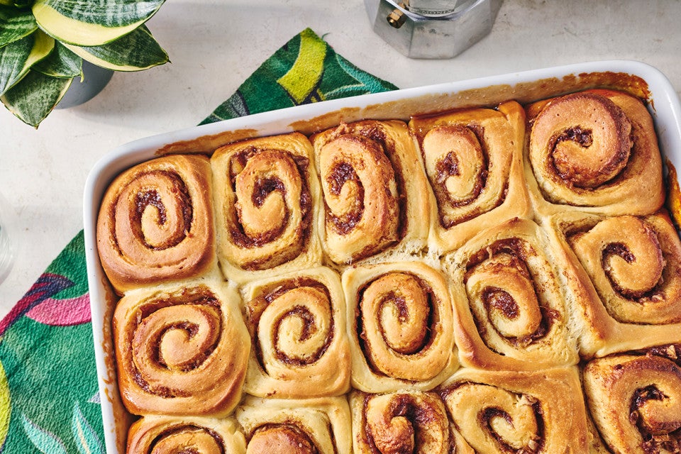Pineapple Upside-Down Rolls in a casserole dish