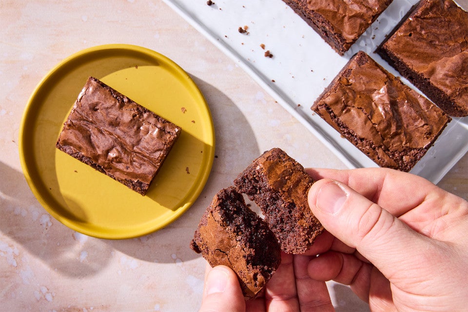 Small-Batch Brownies being broken open
