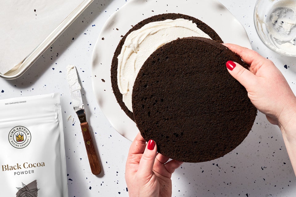 Giant Hostess Cupcake Cake being assembled