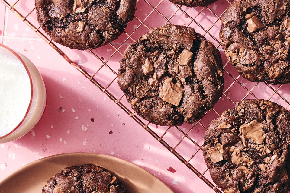 Chocolate Sourdough Discard Cookies on a cooling rack