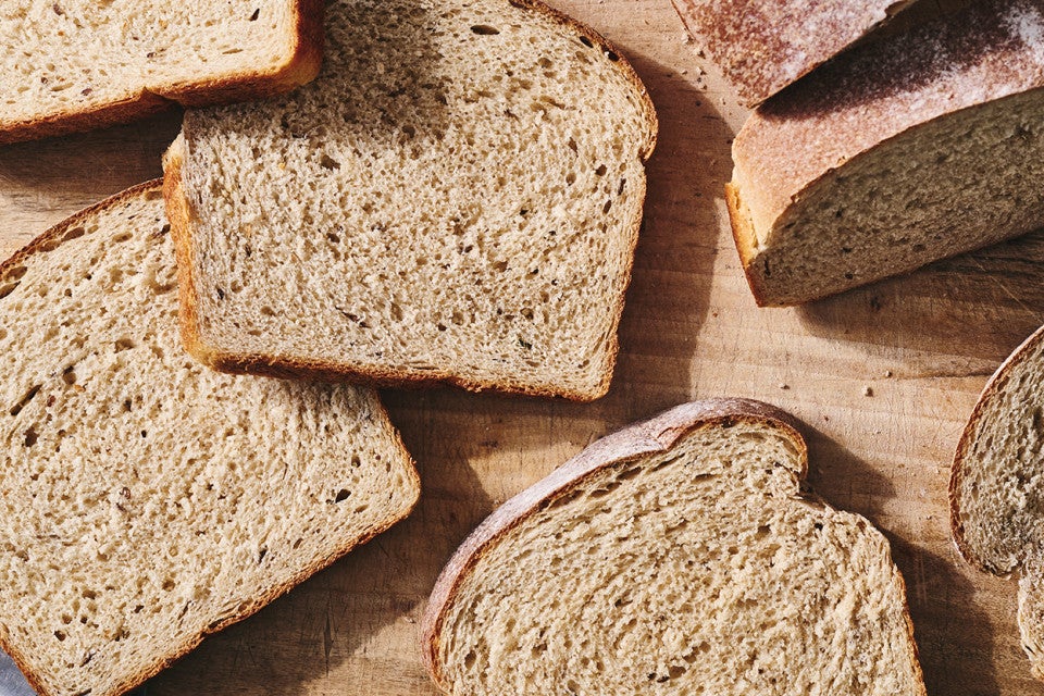 Whole Wheat and Rye Sourdough Bread slices