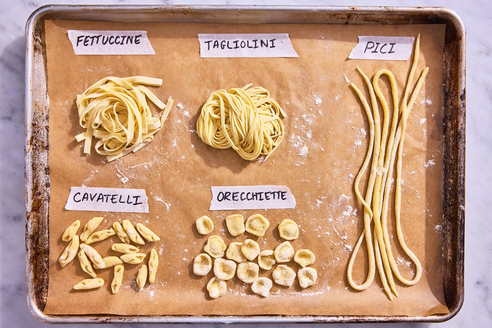 Eggless Pasta Dough made into 5 shapes