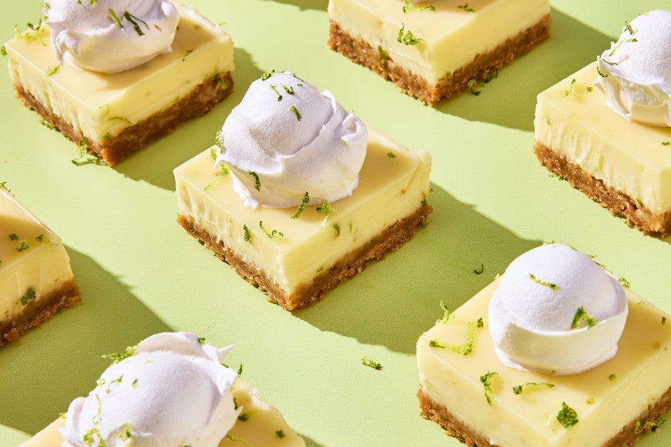 Creamy Key Lime Pie Bars sliced up