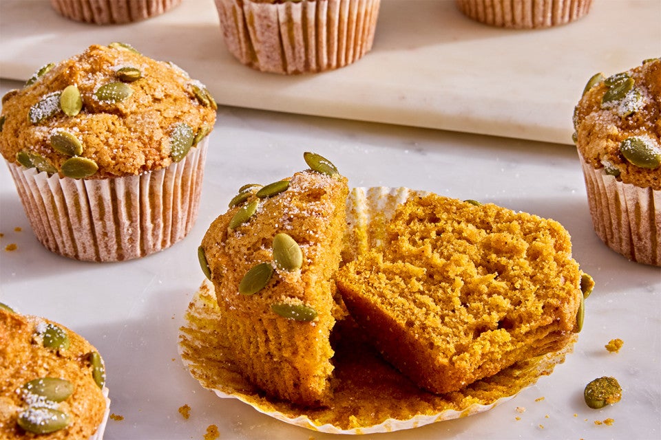 A sliced in half Easy Pumpkin Muffin