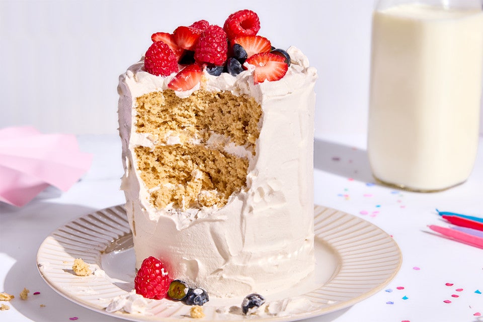 First Birthday Smash Cake with a big bite taken out of it