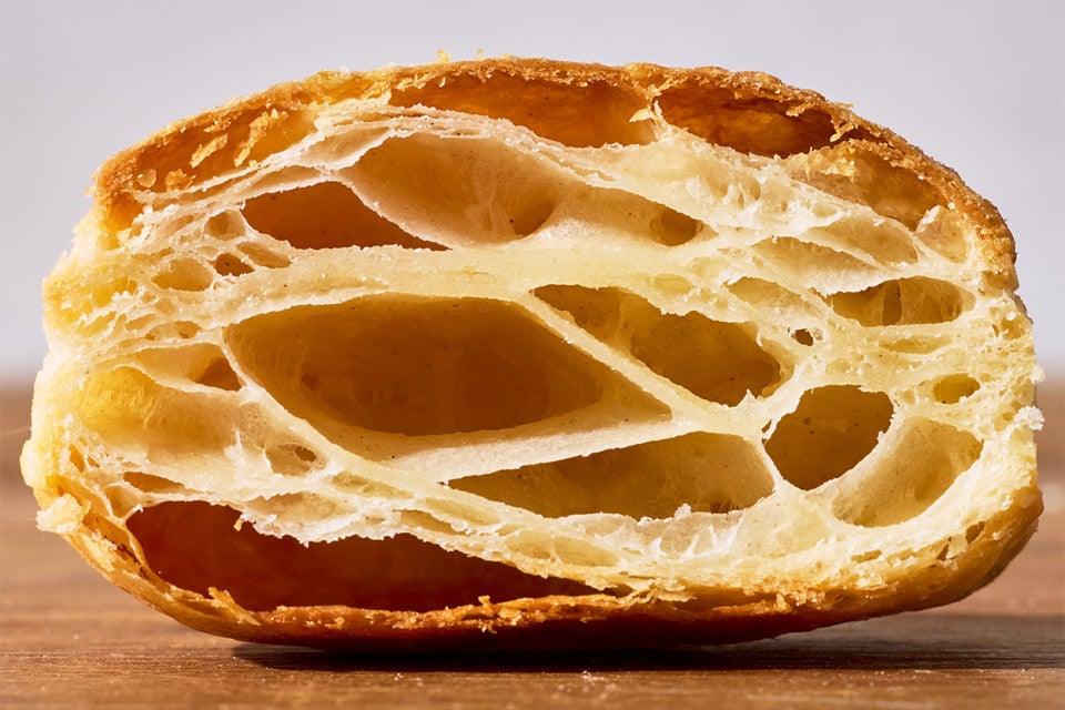 Classic Puff Pastry (Pâte Feuilletée) baked and cut open to show interior