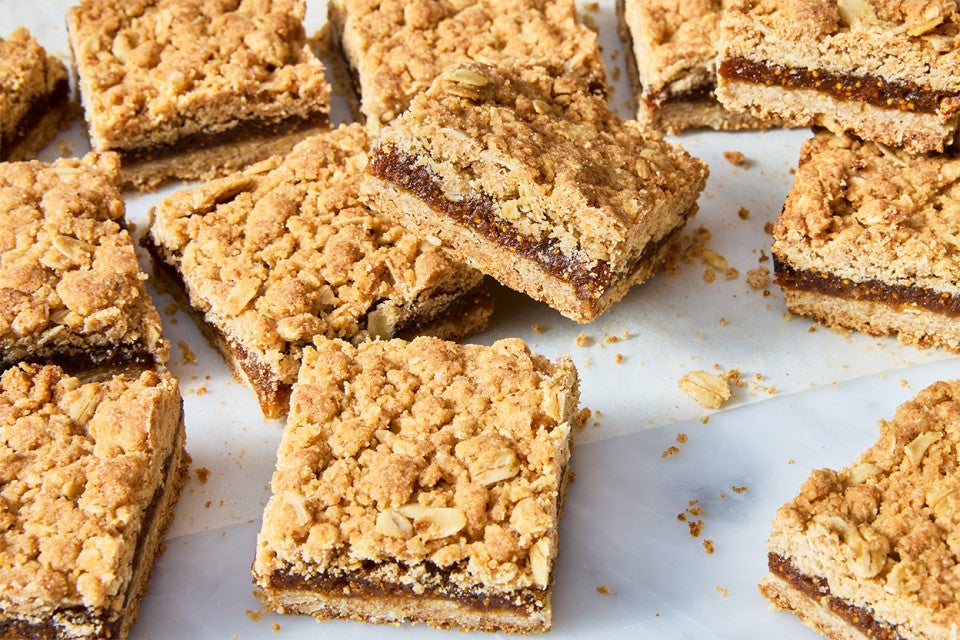 Brown Sugar and Oat Fig Bars on a counter