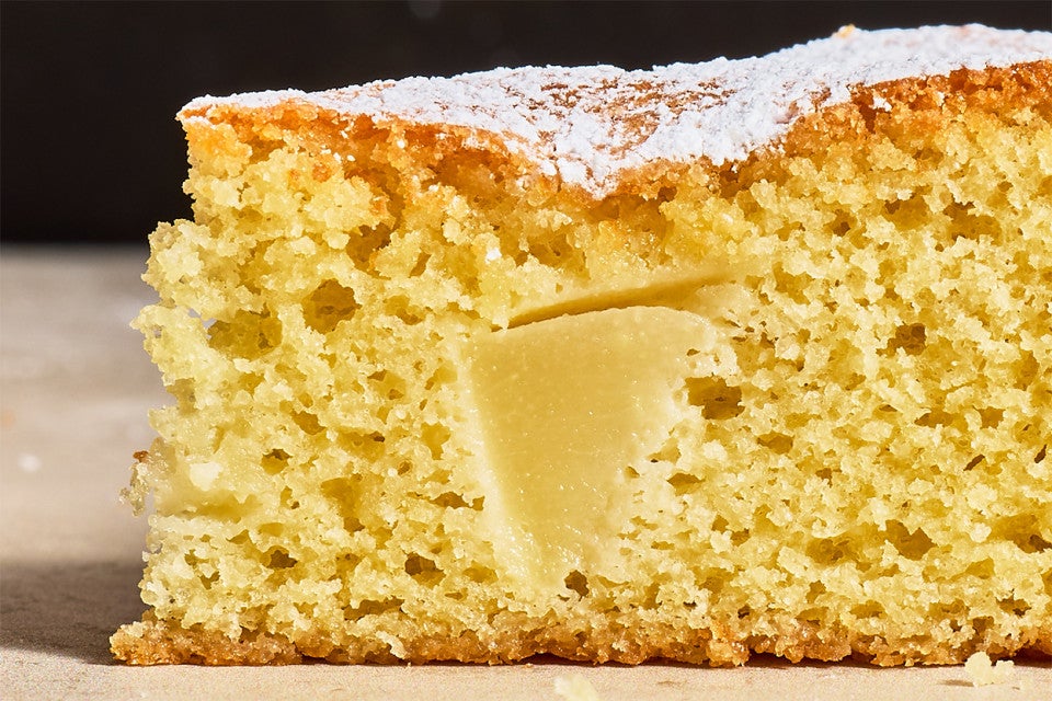 A close-up interior shot of Pear and Almond Cake