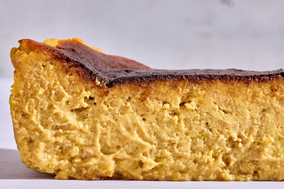 The interior of Pumpkin Basque Cheesecake