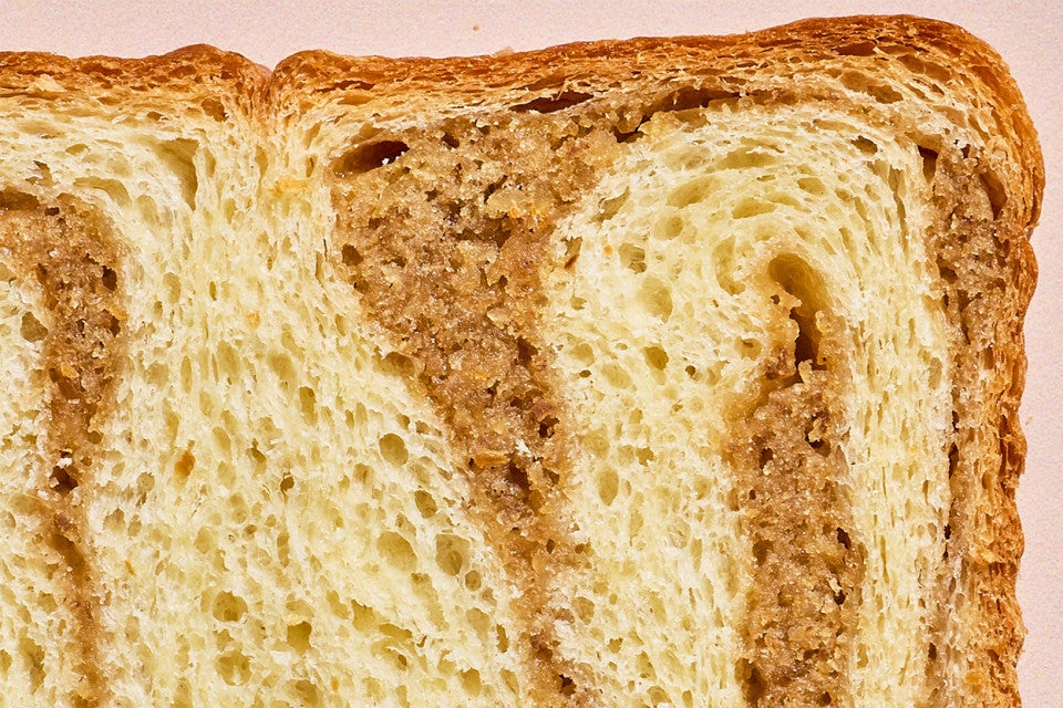 A close-up of the interior of Swirled Maple Milk Bread