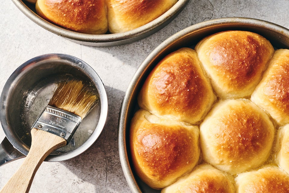 Golden Pull-Apart Butter Buns and a brush with clarified butter for topping