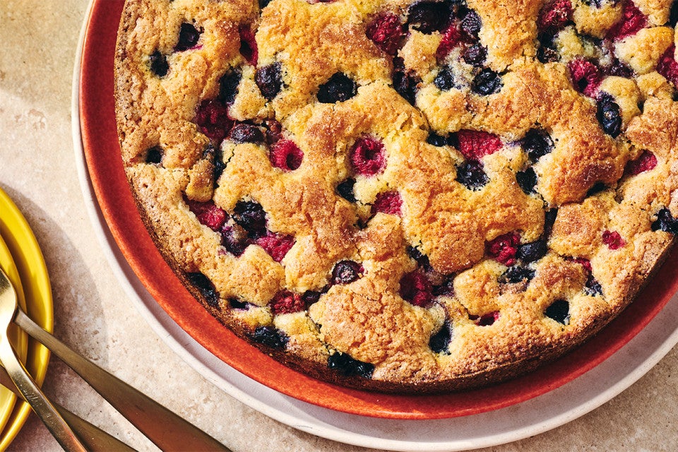 A full unsliced Late Summer Berry Torte