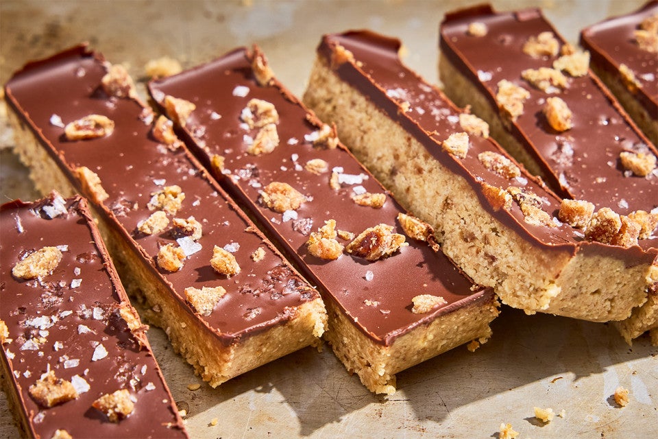 No-Bake Chocolate and Date Energy Bars on parchment paper