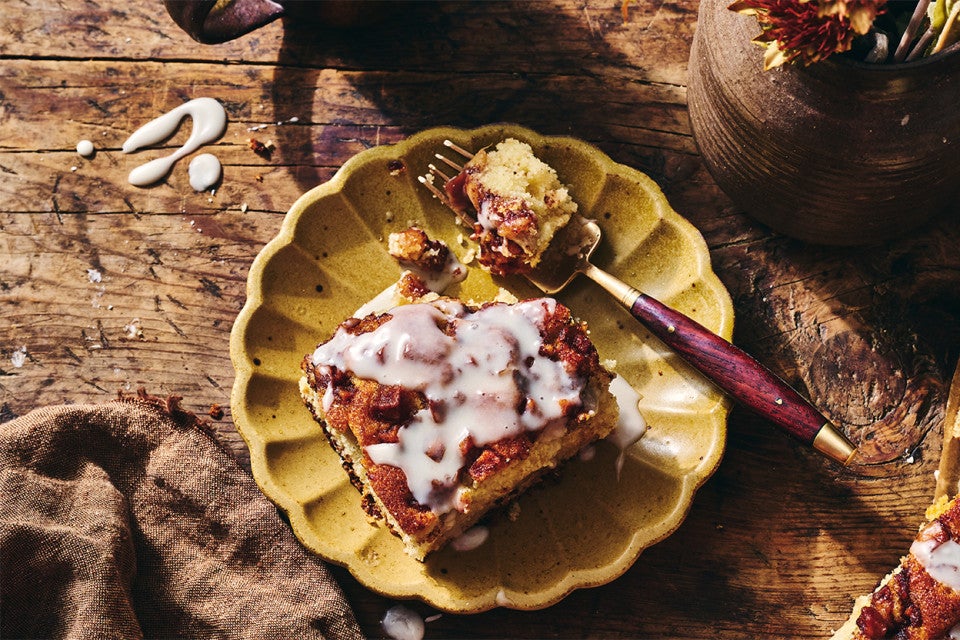 A slice of Apple Fritter Cake on a plate