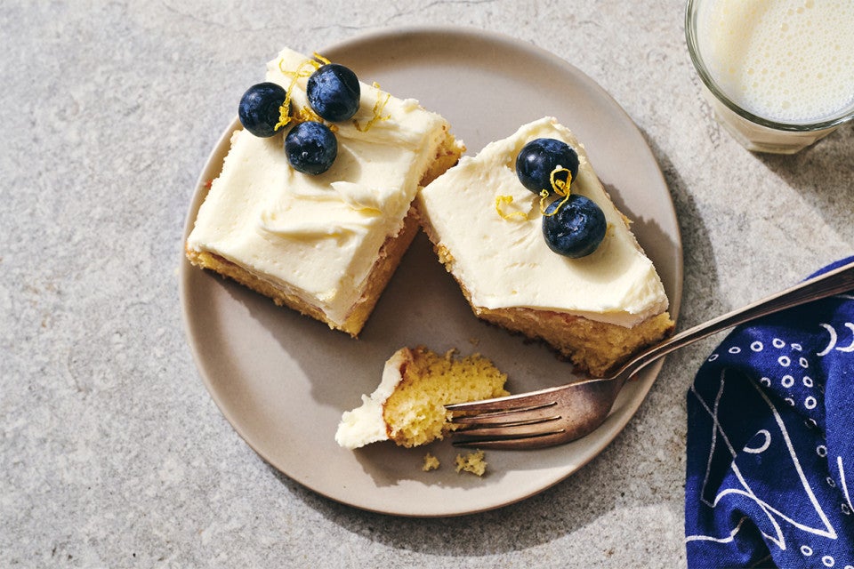 A couple of slices of Chef Zeb's Hot Milk Cake on a plate