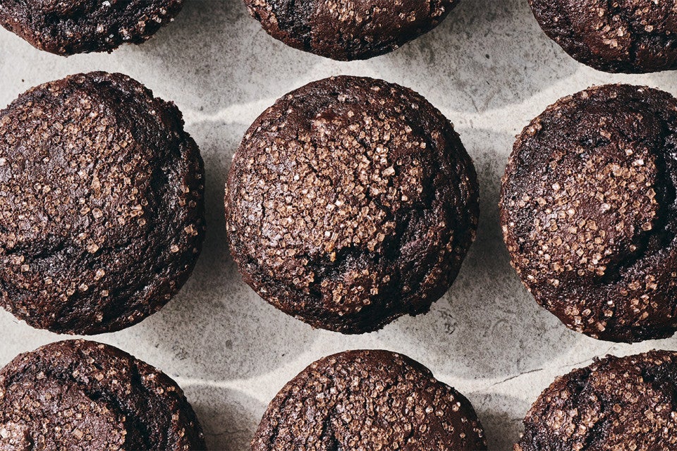A bunch of Chocolate Breakfast Muffins from overhead