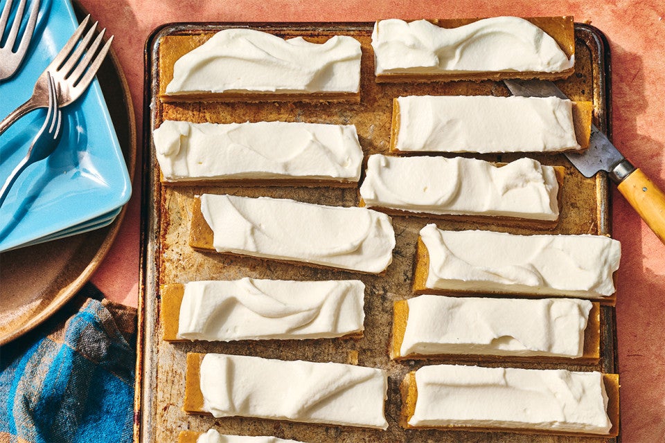 Pumpkin Pie Bars on a sheet pan
