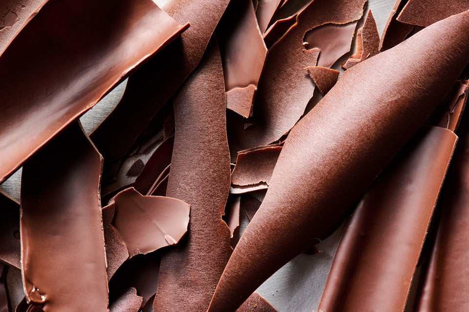 Chocolate shavings to be used for bark on Chocolate Buche de Noel with Cookie Butter Whipped Ganache