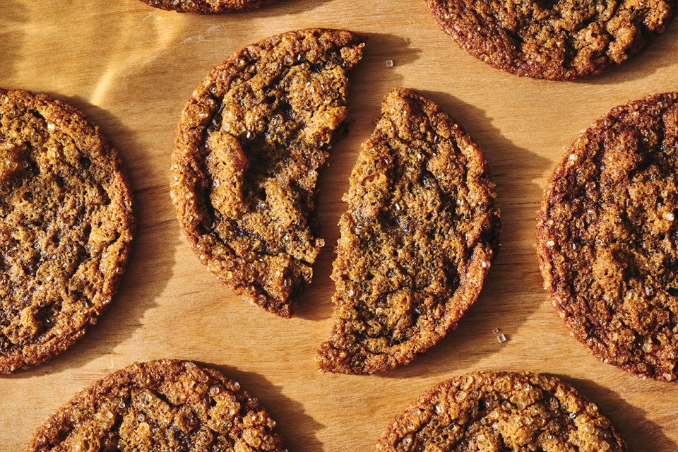 A broken Cape Cod Soft Molasses Cookies highlighting the soft nature of the bake.
