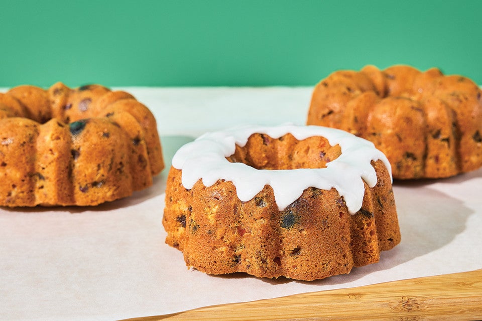 Golden Fruitcake baked into mini bundts