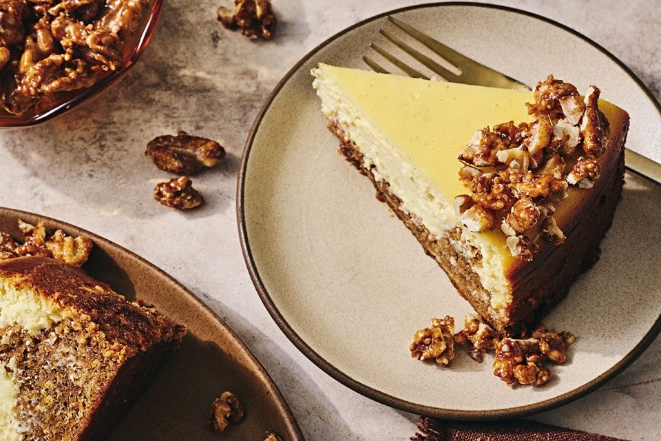 Carrot Cake Cheesecake on a plate ready to eat!