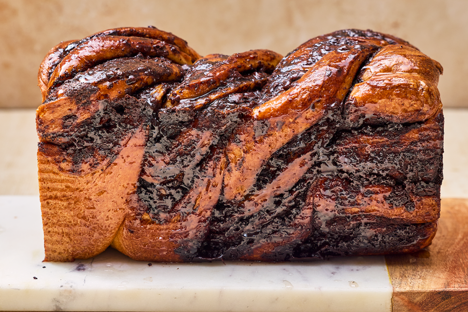 Side view of Chocolate Sourdough Babka.