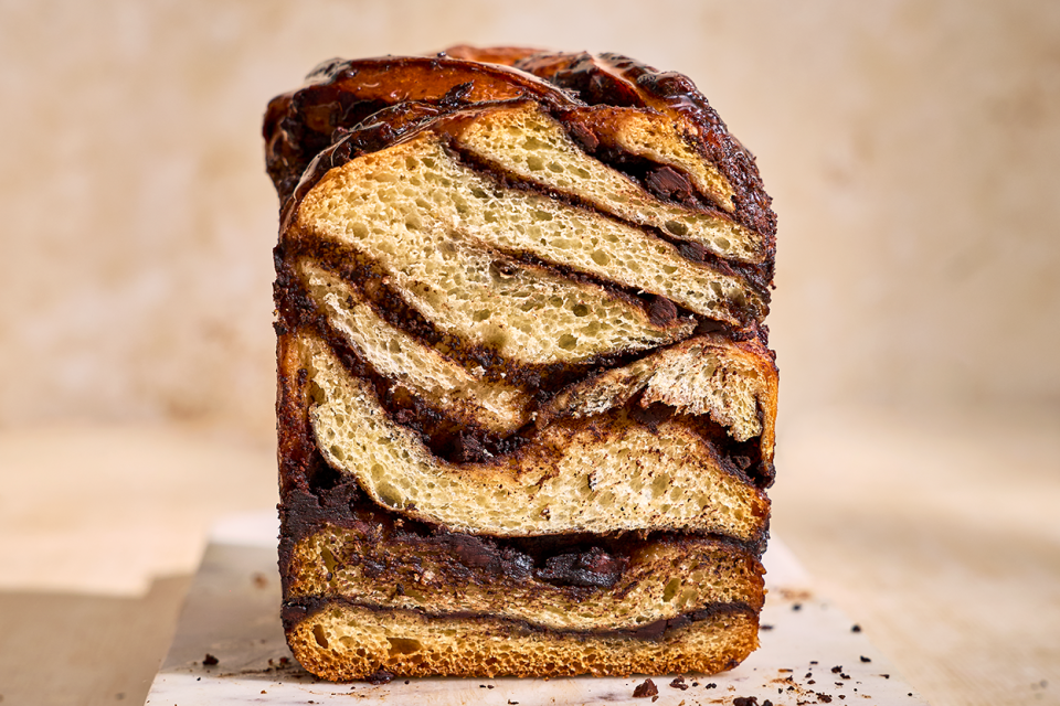 Cross-section of Chocolate Sourdough Babka.