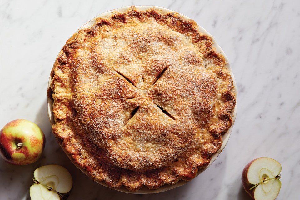 An apple pie seen from above.
