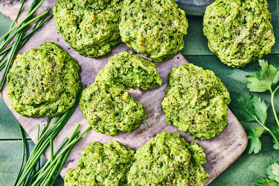 Green Goddess Herb Biscuits on a cutting board.