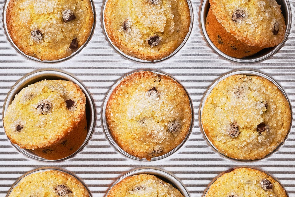 Easy Chocolate Chip Muffins in a muffin tin