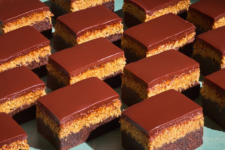 Dubai Chocolate Brownies arranged on a counter