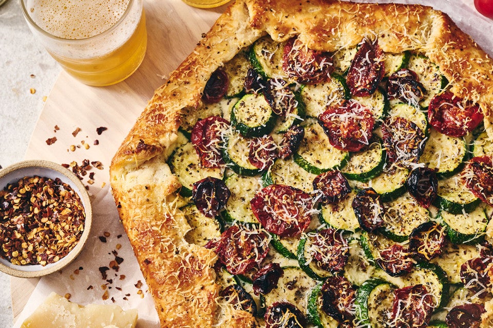 Savory Zucchini Galette on a counter seen from above