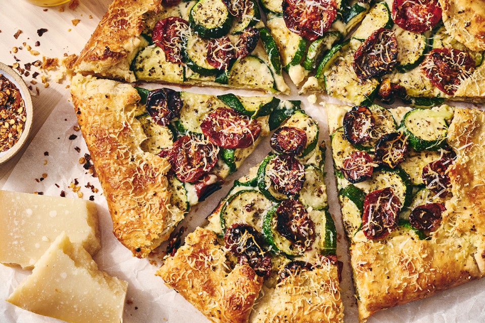 Savory Zucchini Galette sliced and seen from above